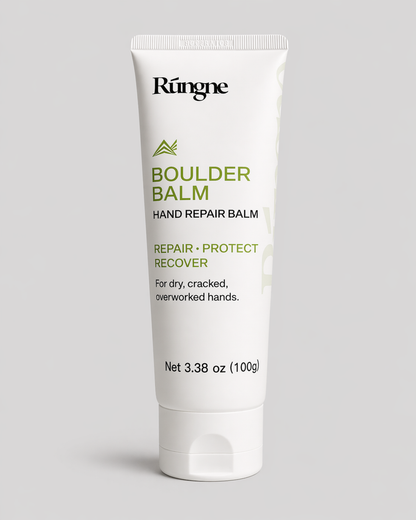 Rungne Boulder Balm hand repair balm tube on a gray background
