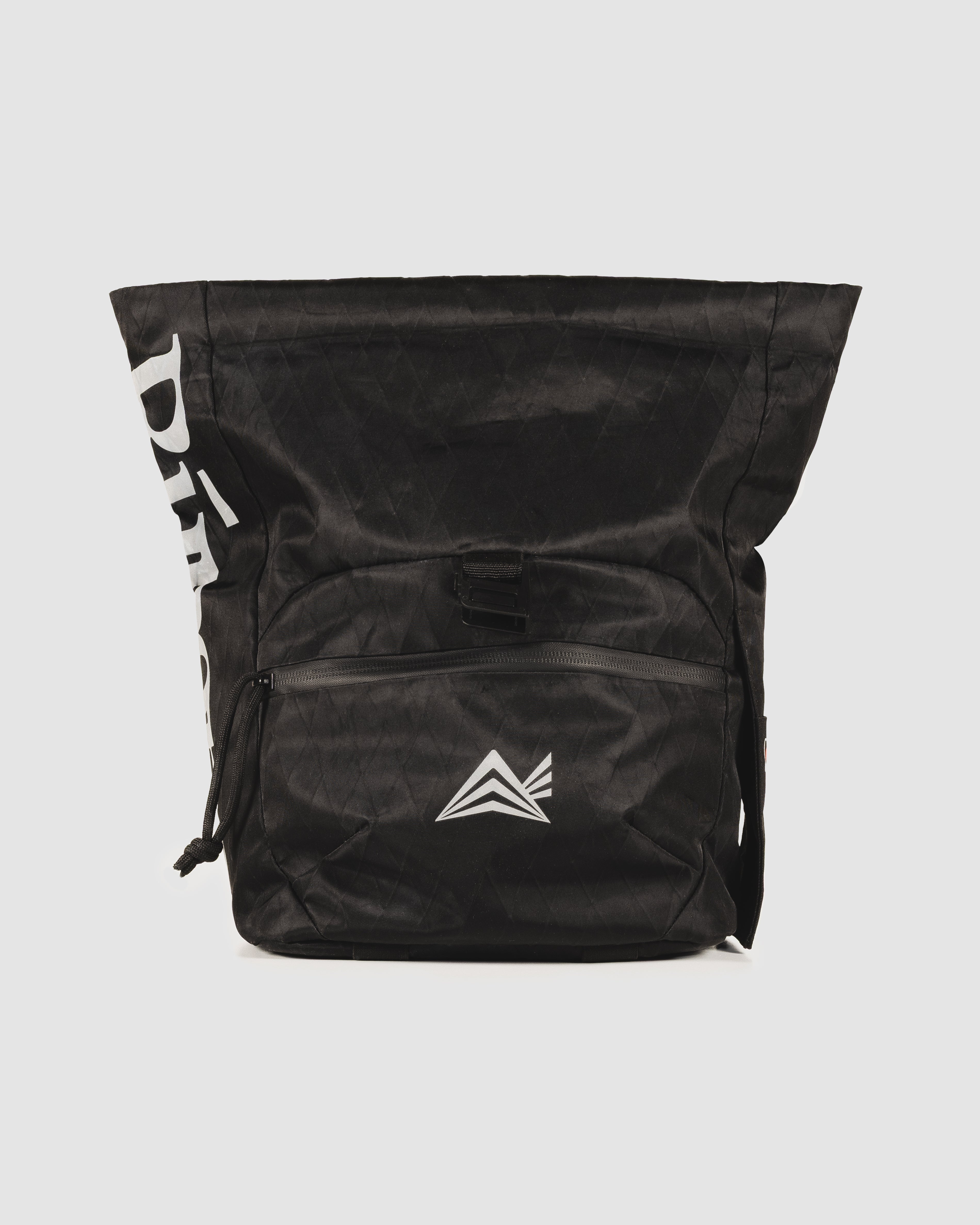 Send Station Bucket in black, front view with the roll-top open