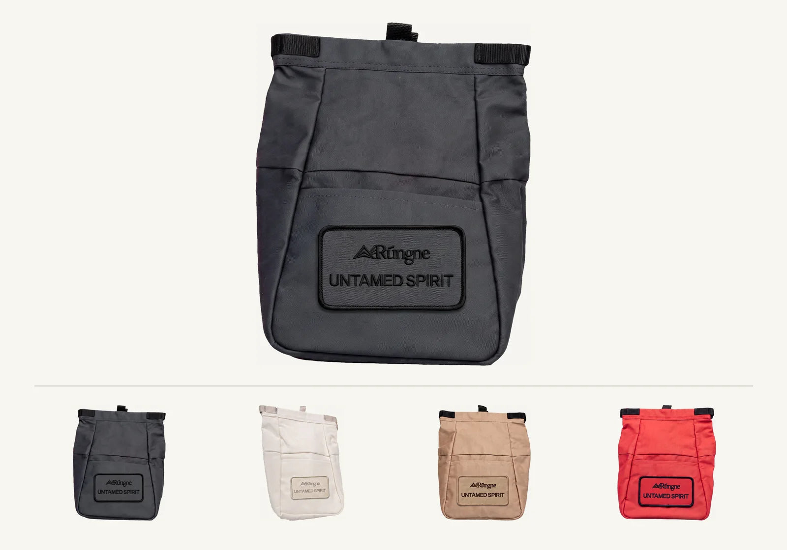 Canvas Chalk Bucket in Dark Grey: cotton canvas body with a wide mouth and a swappable velcro patch on the front pocket.