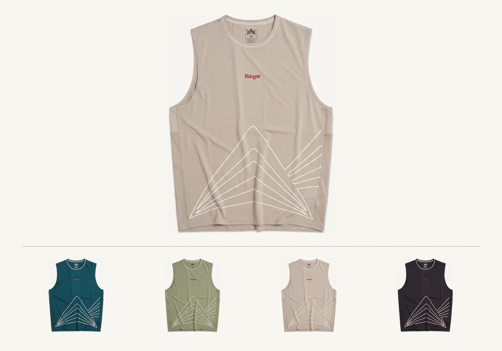 Flash Tank Mens in Cairn Beige with a colour-blocked chest panel and laser-cut ventilation holes.