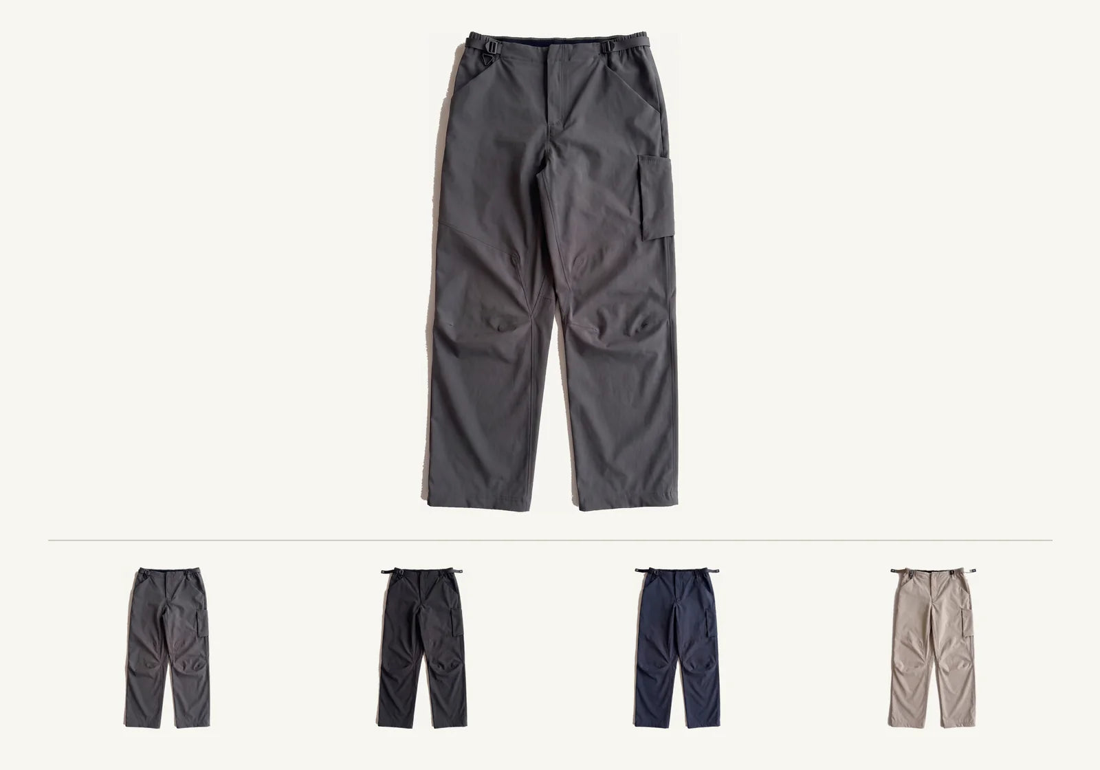 Harness Pants Wideleg Soft Crinkle in Anthracite, front view, with a wide-leg silhouette and drawcord-adjusted leg opening.