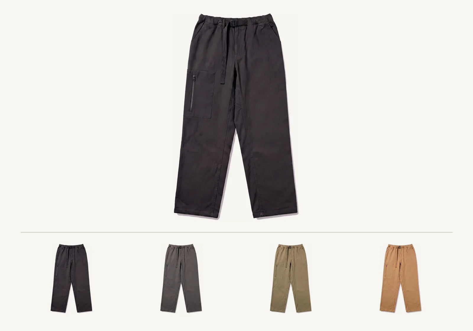 Highballer Wideleg Pants Soft Stretch in Onyx Black — a wide-leg climbing trouser with an integrated webbing belt and zippered side pocket.