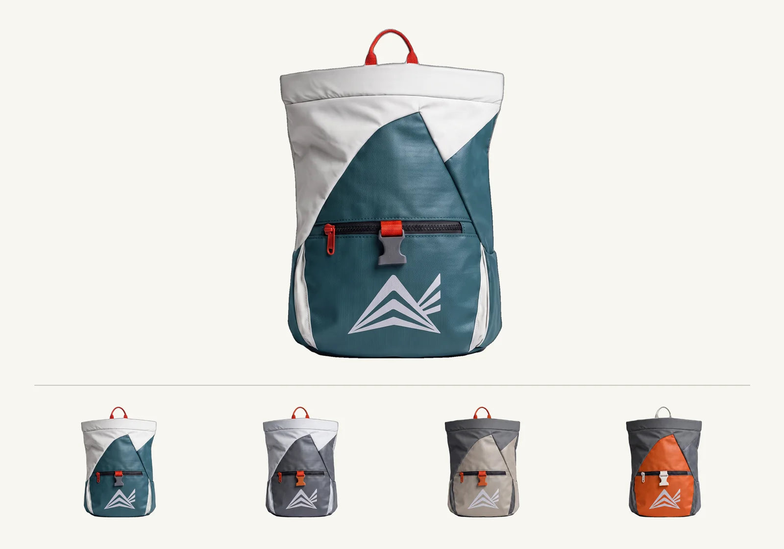 Performance Chalk Bucket in Deep Teal: structured teal and offwhite body with a red pull loop and a magnetic roll-down closure.
