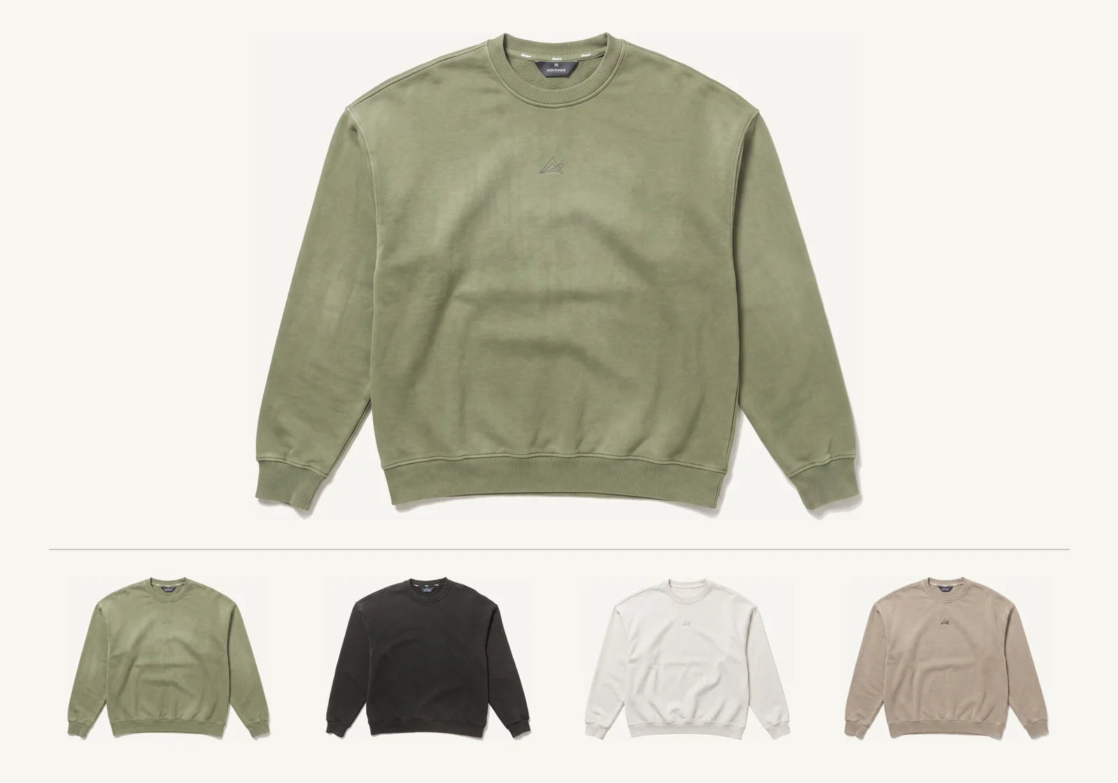 Project Crewneck in Sage Green, heavyweight French terry with ribbed cuffs and hem.