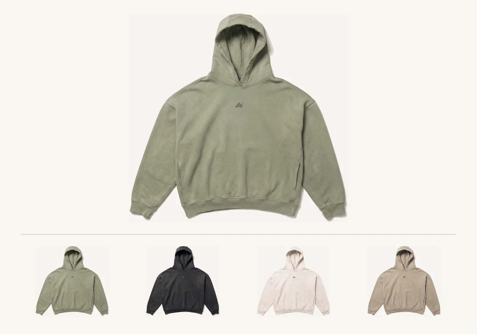 Project Hoodie in Sage Green: heavyweight French terry hoodie with ribbed cuffs and hem.