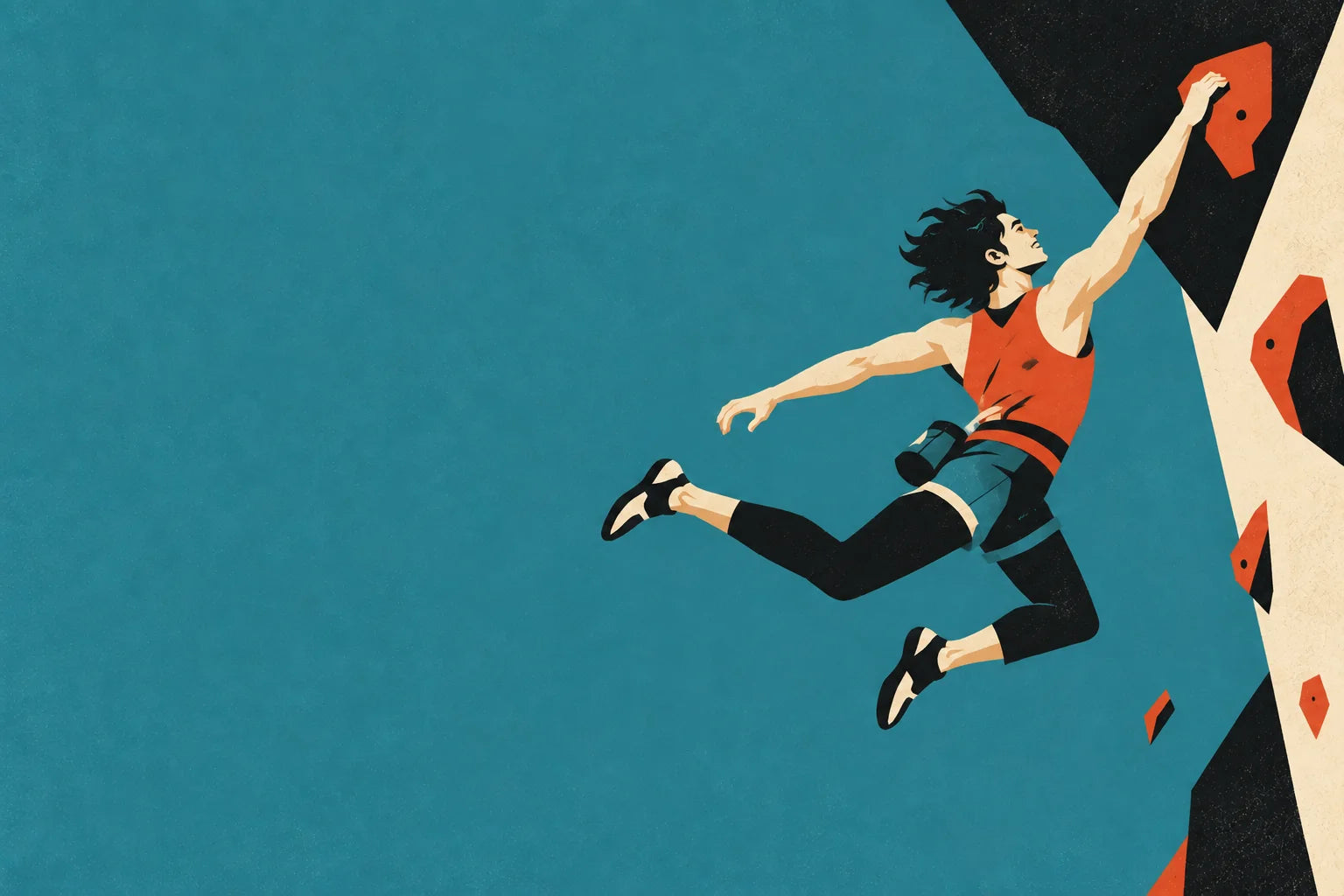 The Psycho mid-dyno on a bouldering wall